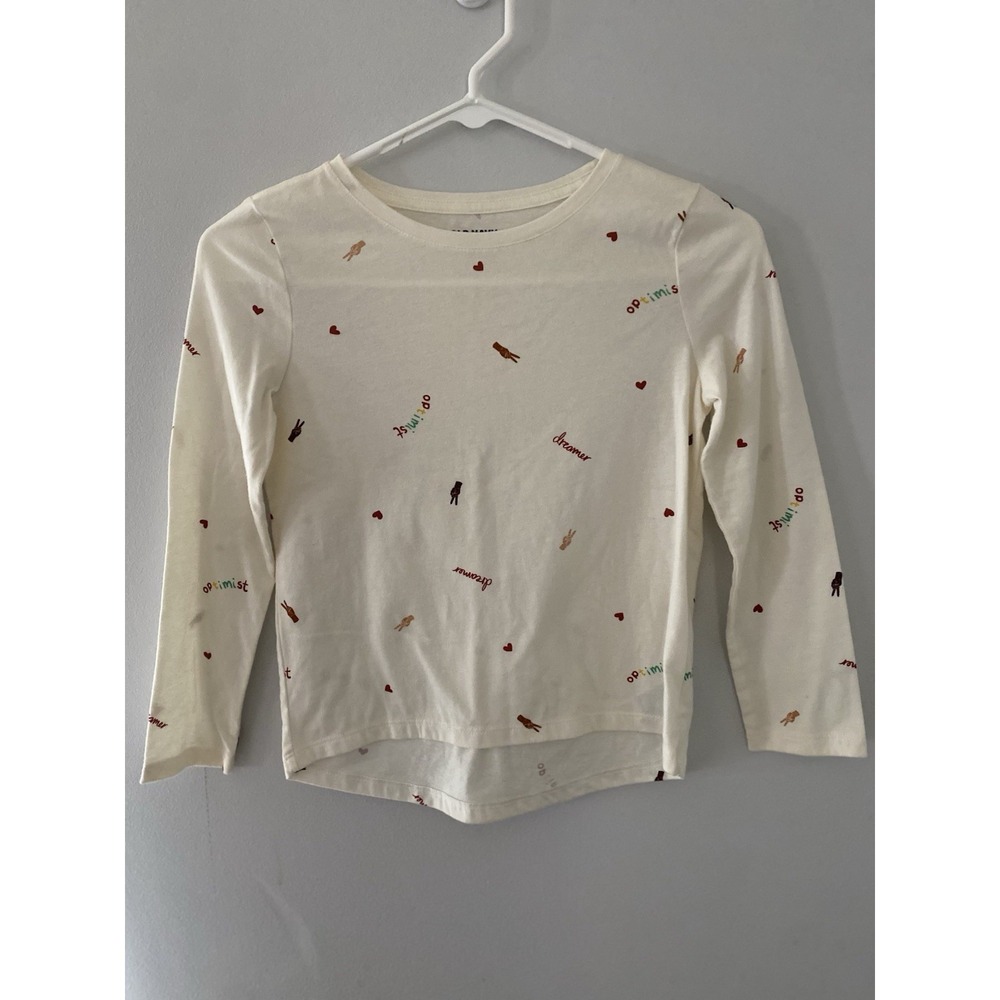 Old Navy Girls Long Sleeve Softest Tee Size M White Optimist Dreamer Peace